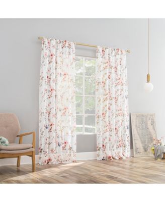 Jennifer Floral Print Crushed Voile Sheer Rod Pocket Curtain Panel