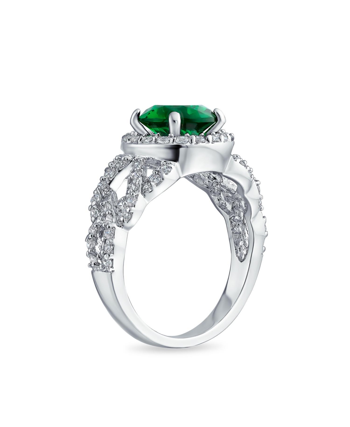 Bling Jewelry Art Deco Style 3CT Round Emerald Green Cubic Zirconia Cocktail Statement Ring Cz Band