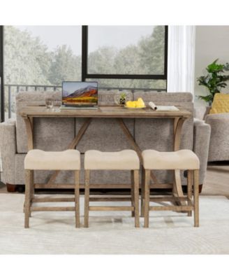 4 Piece Bar Table Set with Power Outlet and 3 Padded Stools for Dining or Living Room