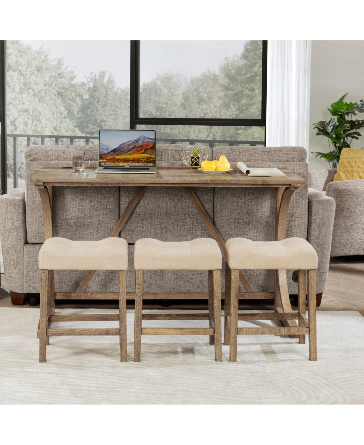 Casainc 4 Piece Bar Table Set with Power Outlet and 3 Padded Stools for Dining or Living Room