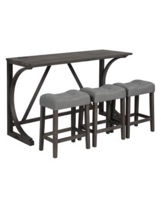 4 Piece Bar Table Set with Power Outlet and 3 Padded Stools for Dining or Living Room