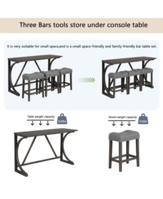 4 Piece Bar Table Set with Power Outlet and 3 Padded Stools for Dining or Living Room