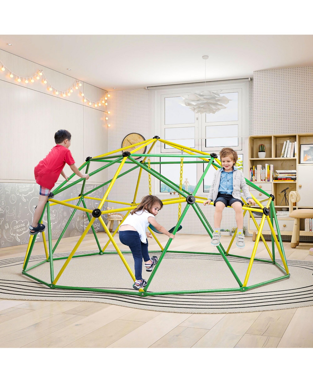 Gymax Climbing Dome w/ Swing 10FT Kids Jungle Gym Monkey Bar Climbing Toys for Outdoor