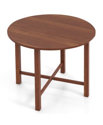 36'' Foldable Kitchen Table Round Dining Table w/Solid Rubber Wood Legs