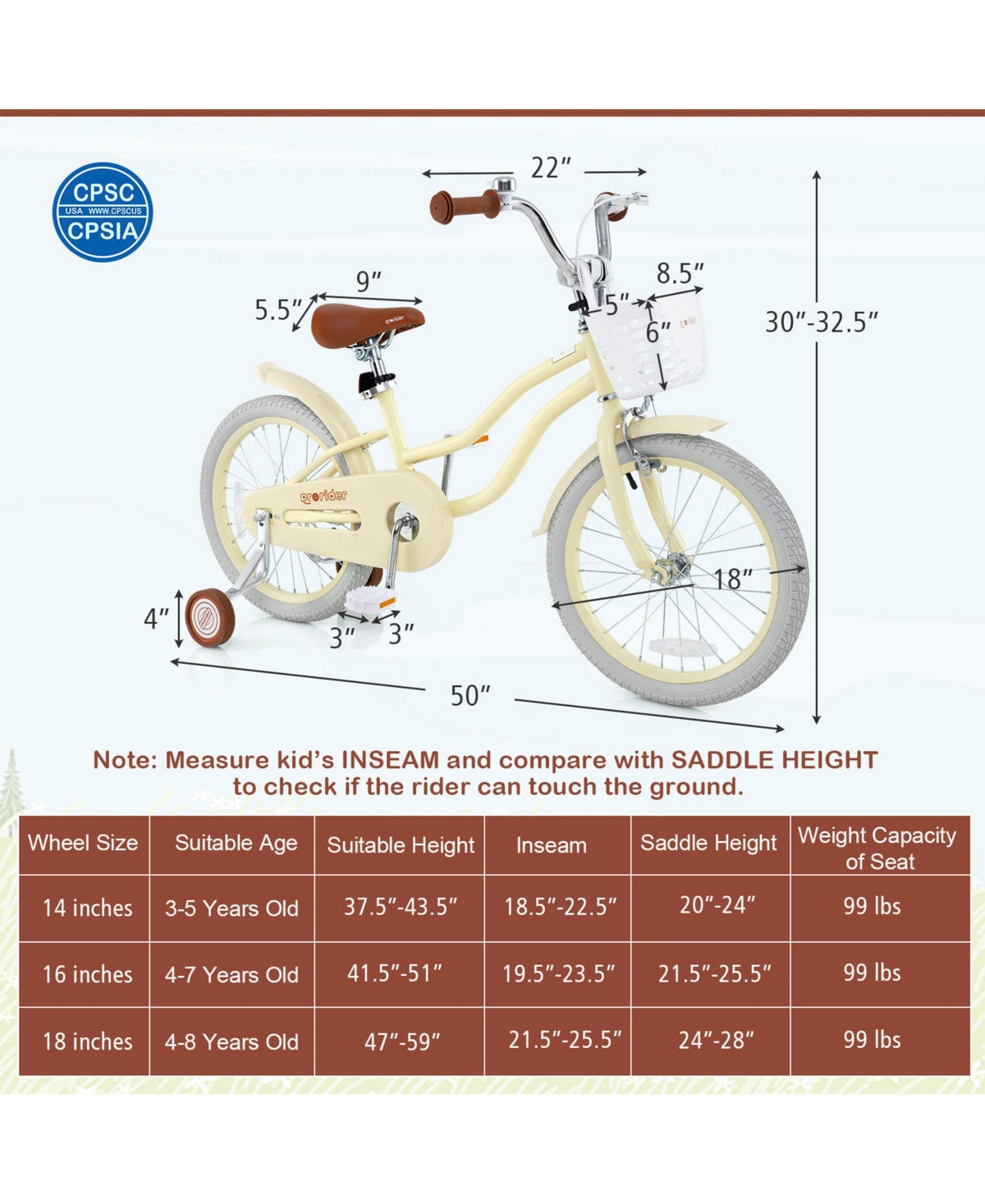 Akiudex 18 Inch Kids Bike Adjustable with Training Wheels Ages 3-8 Years Olds