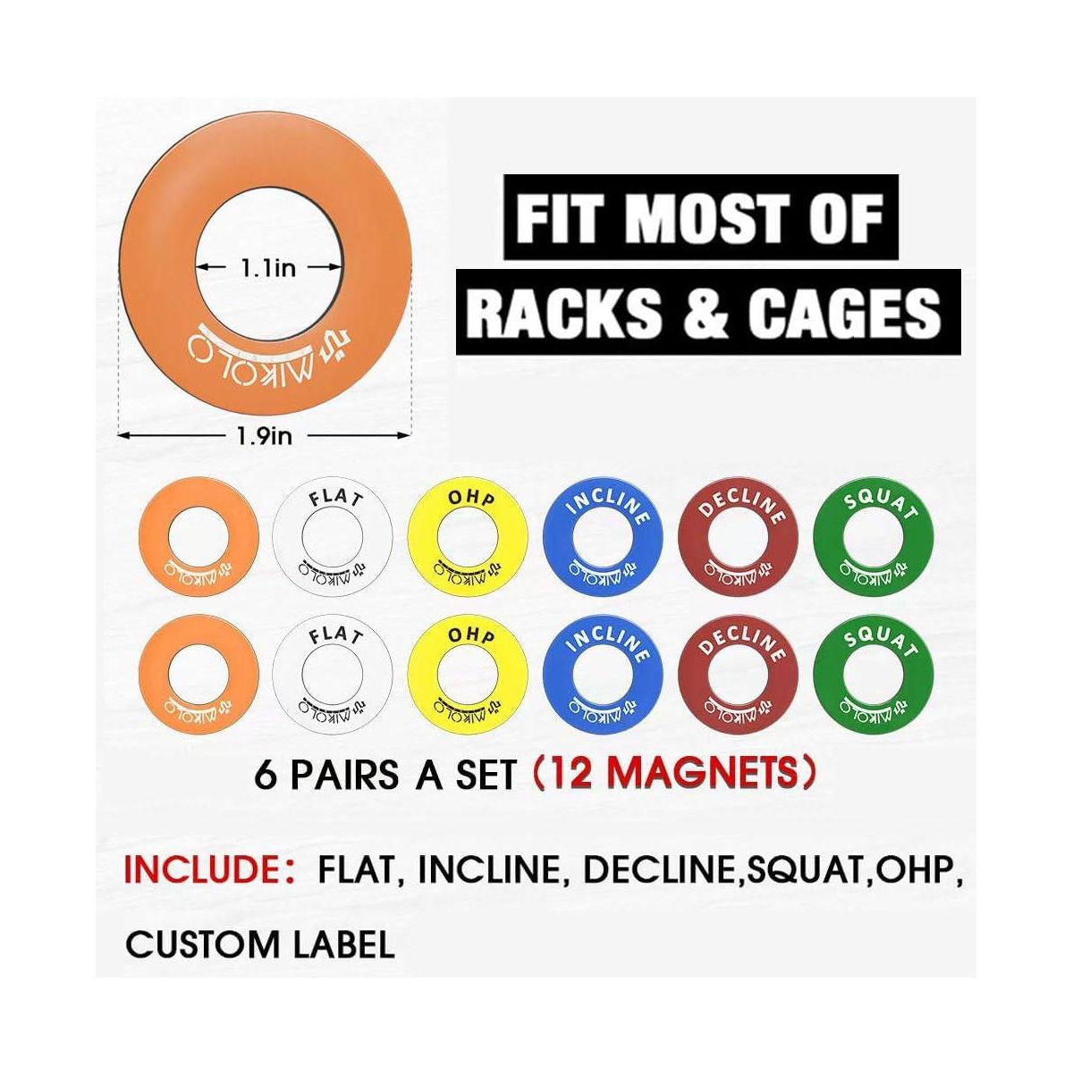 Mikolo Squat Rack Magnetic Position Markers - Power Cage Attachment, for J-Hooks and Spotter Arms (1" Holes)