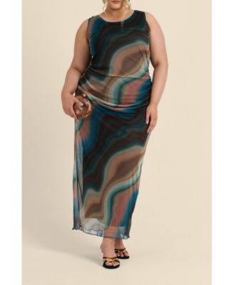 Women's Sleeveless Mesh Swirl Print Midaxi Dress