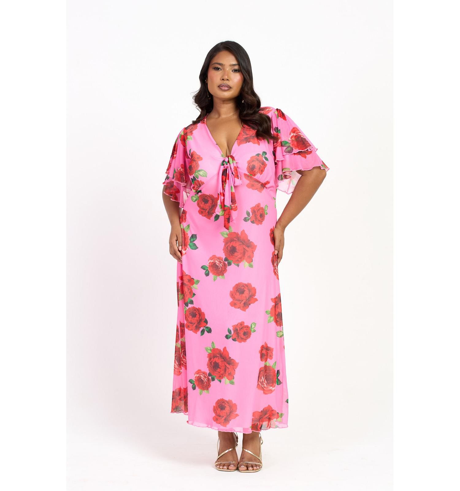 Women's Flutter Sleeve Tie Front Midi Dress
