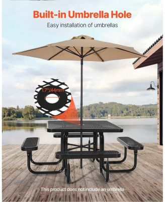 Outdoor Square Steel Picnic Table Weather Resistant Patio Dining Furniture Set