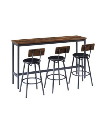 Long Bar Table Set with 3 Upholstered Stools for Kitchen, Dining or Banquet Hall