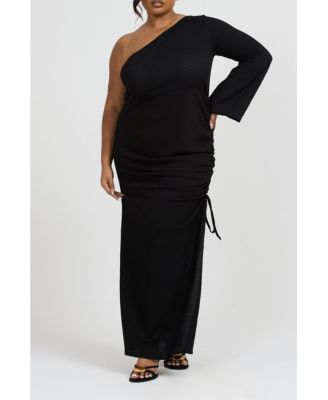 Women's One Shoulder Flare Sleeve Maxi Dress