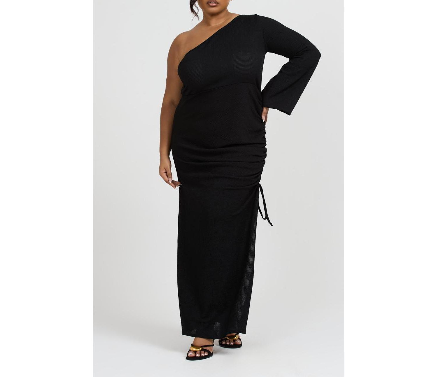 Women's One Shoulder Flare Sleeve Maxi Dress