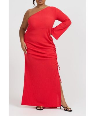 Women's One Shoulder Flare Sleeve Maxi Dress