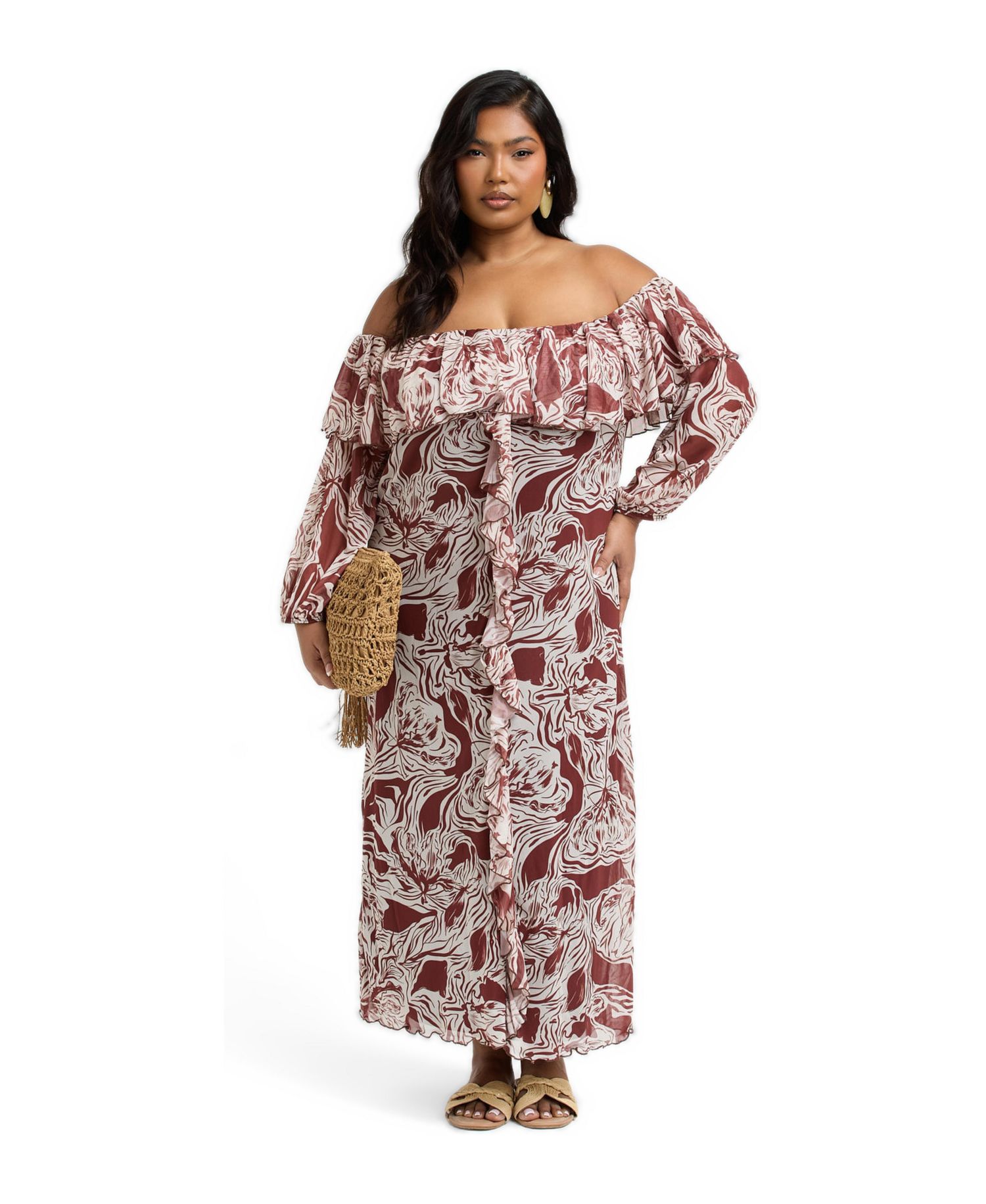 Women's Curve Ruffle Bardot Midaxi Dress