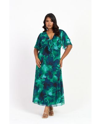 Women's Curve Flutter Sleeve Midi Dress