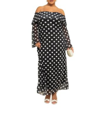 Women's Off The Shoulder Polka Dot Midi Dress