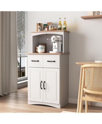 Wooden Kitchen Pantry Storage Cabinet with Drawer and Microwave Shelf