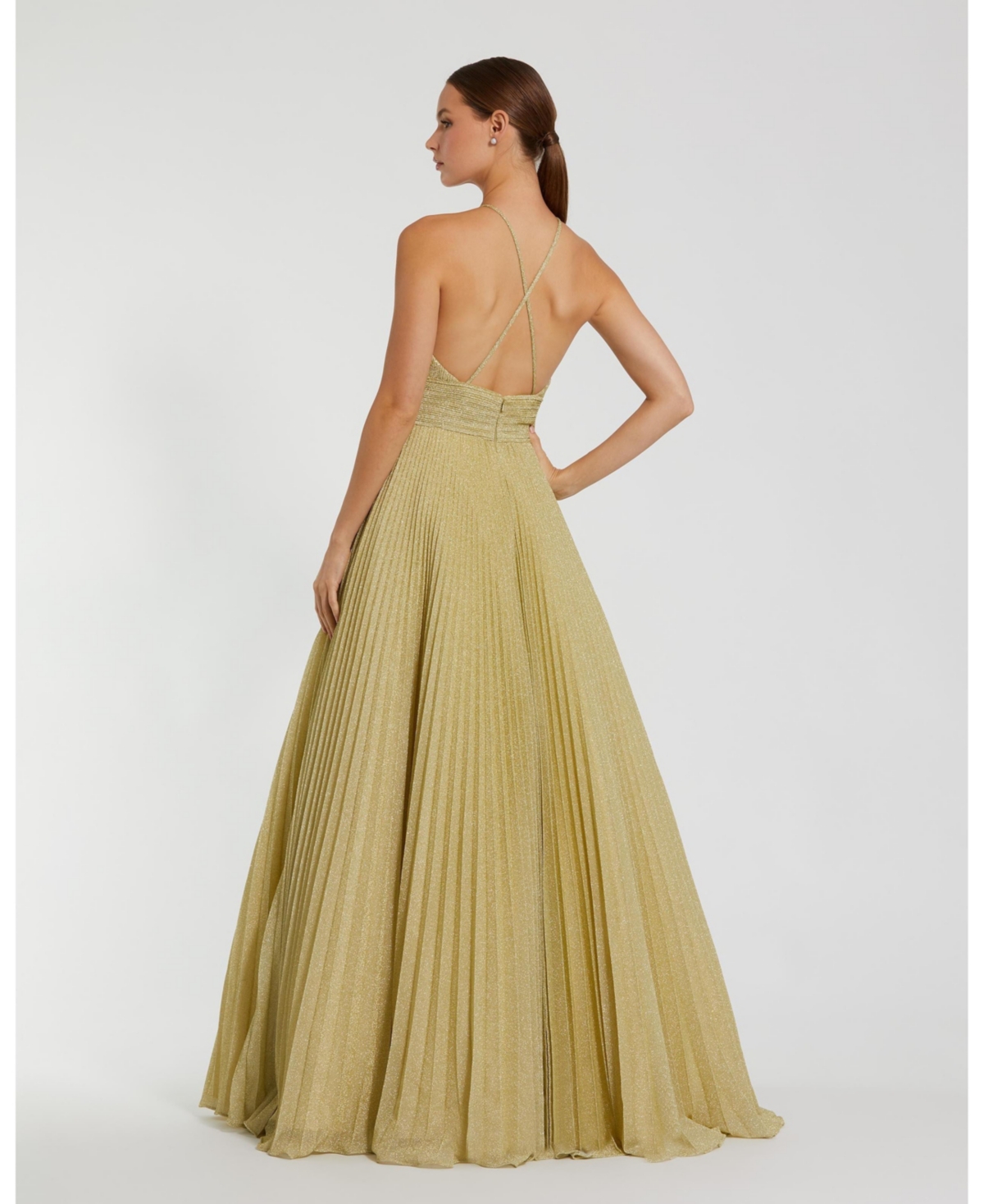 Mac Duggal Women's Shimmering Pleated Georgette High Neck Gown