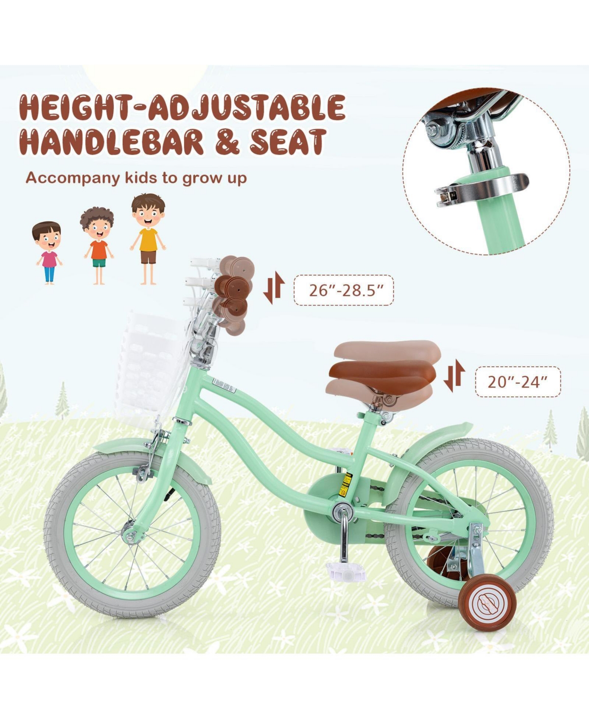 14-Inch Kids Bike with Adjustable Seat & Bell for Ages 3-8