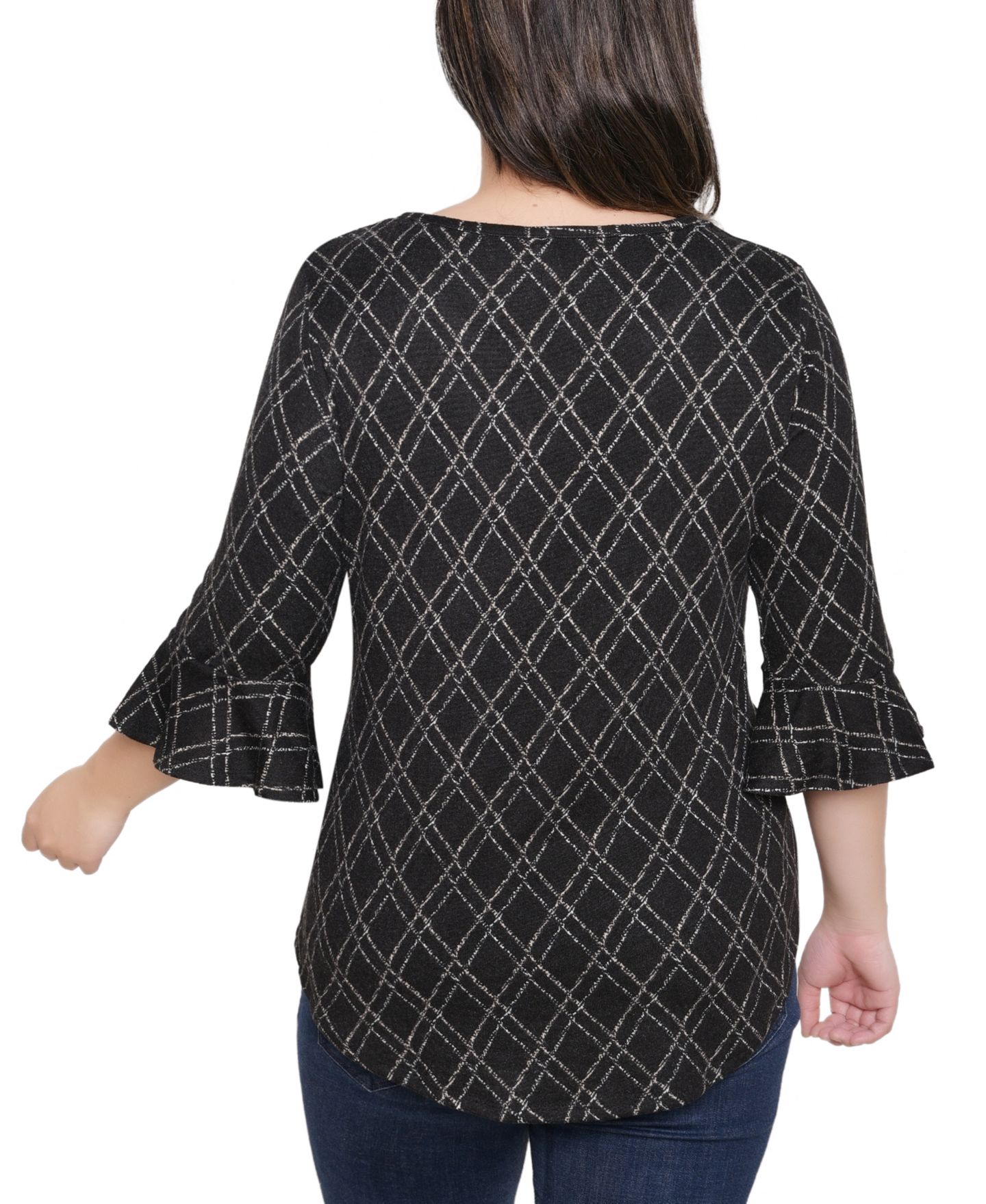 Женский топ NY Collection Petite Bell Sleeve, цвет: Чёрный бриллиантовый — фото 4