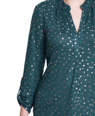 Petite Long Roll Tab Sleeve Tunic Top