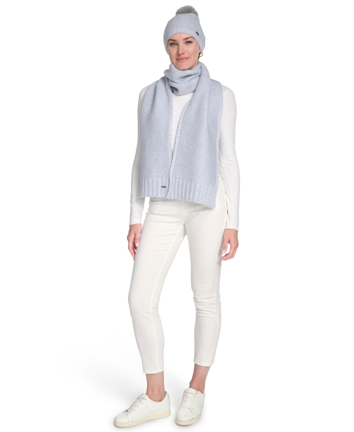 Calvin Klein 2-piece Mini Sequin Hat And Scarf Set In Blue