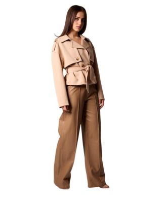 Women's Cropped Scuba Belted Trench Coat