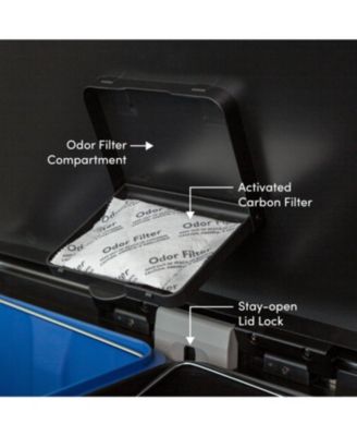 60L / 16 Gal (30L/8 Gal Split) Rectangular Recycle Step Can - Stainless Steel with Black Plastic Lid 