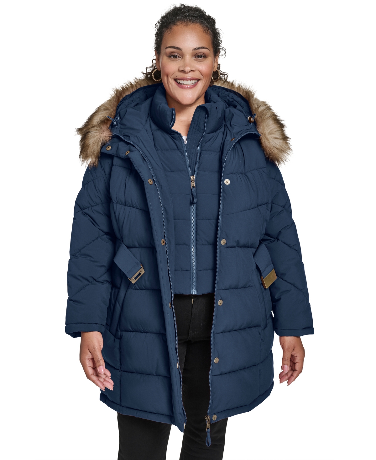 Tommy Hilfiger Plus Size Hooded Puffer Coat In Blue