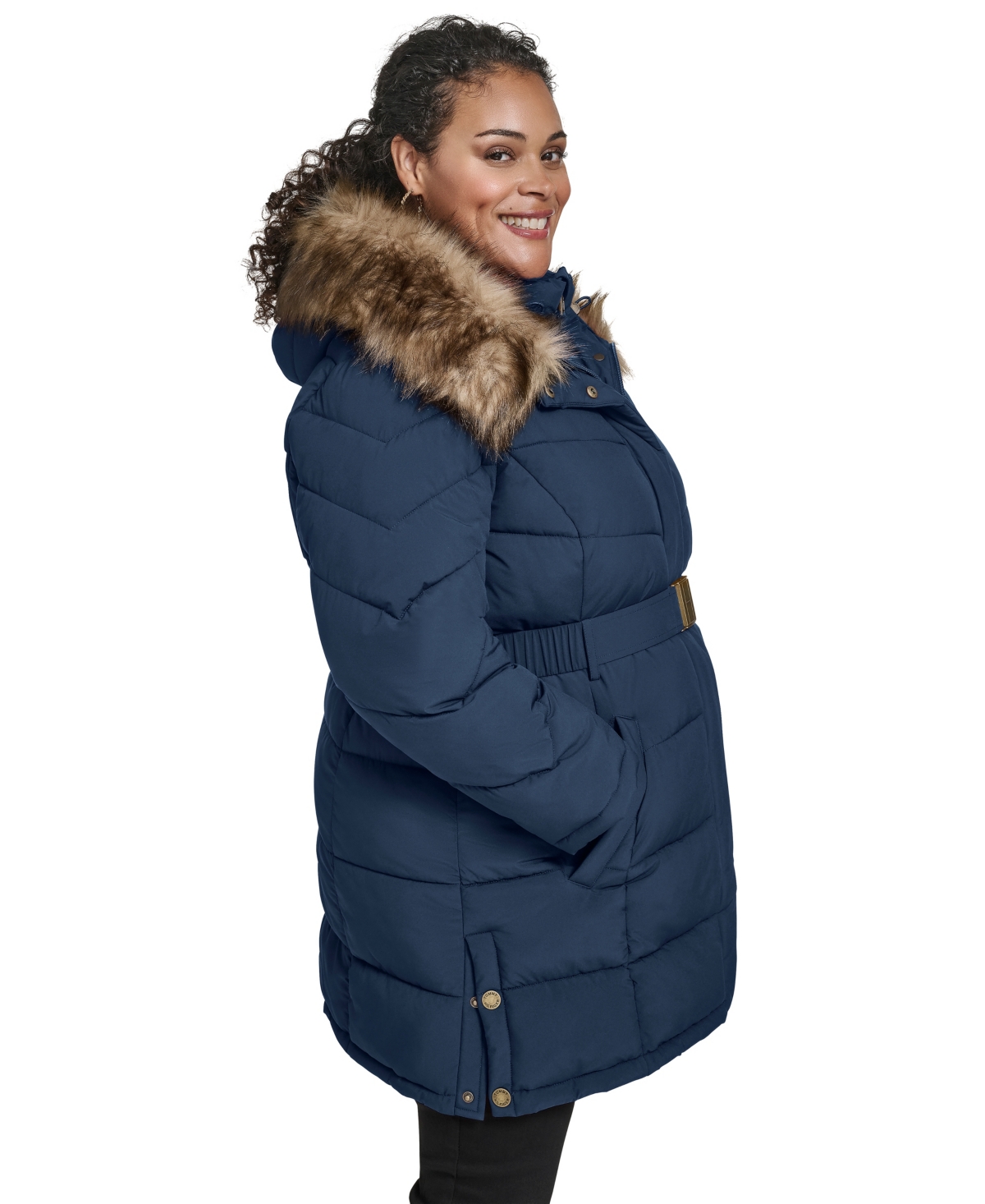 Tommy Hilfiger Plus Size Hooded Puffer Coat In Blue