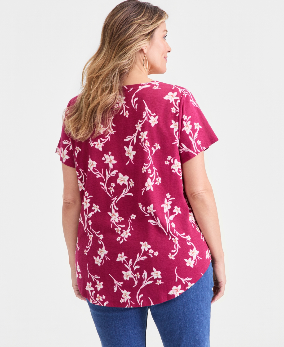 Style & Co Plus Size Perfect V-neck T-shirt, Macy's Exclusive In Pink