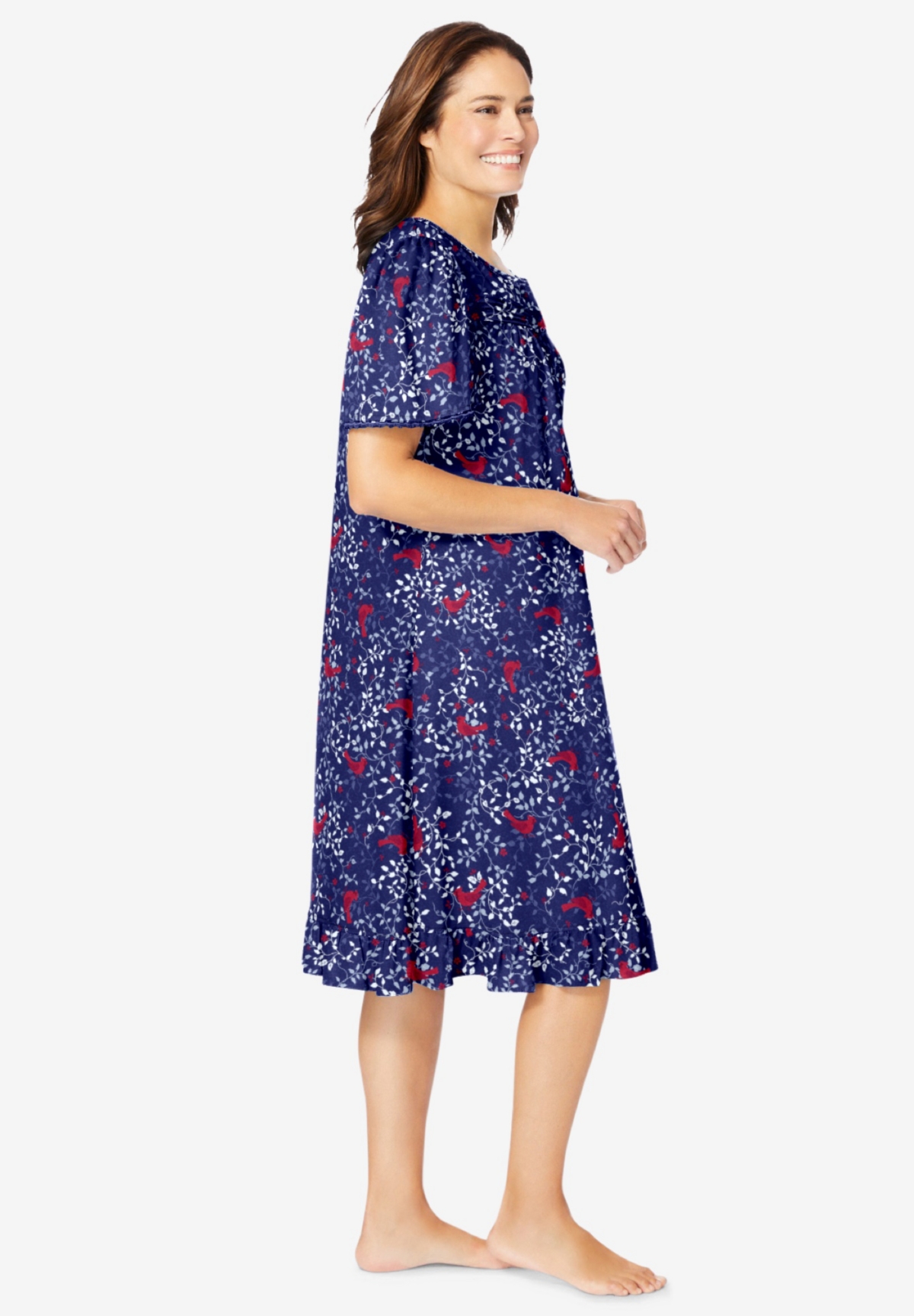 Dreams & Co. Plus Size Short Floral Print Cotton Gown