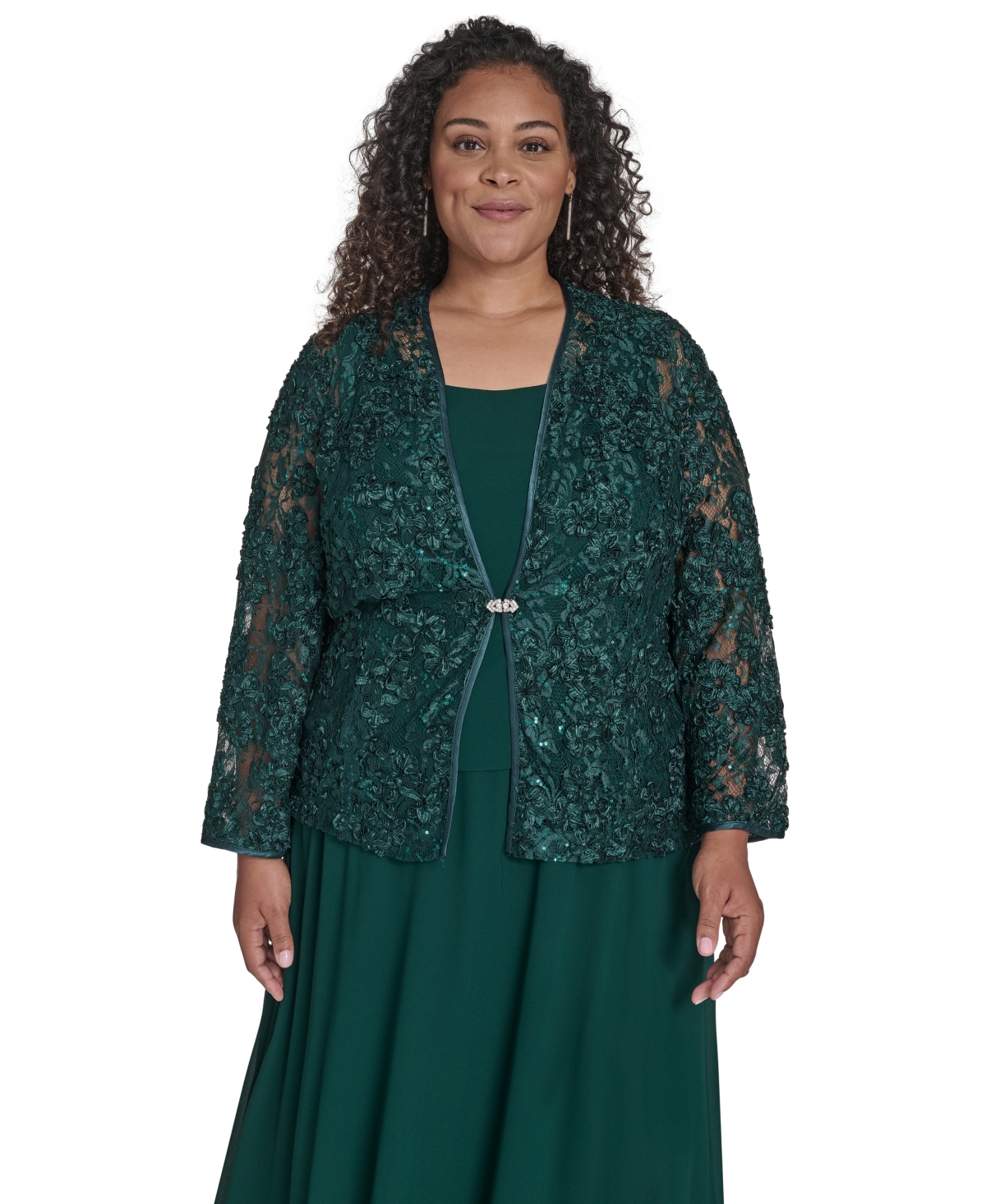 Jessica Howard Plus Size 2-pc. Lace Jacket & Dress Set In Green