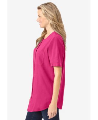 Women's Plus Size Short-Sleeve Crinkle Shirt