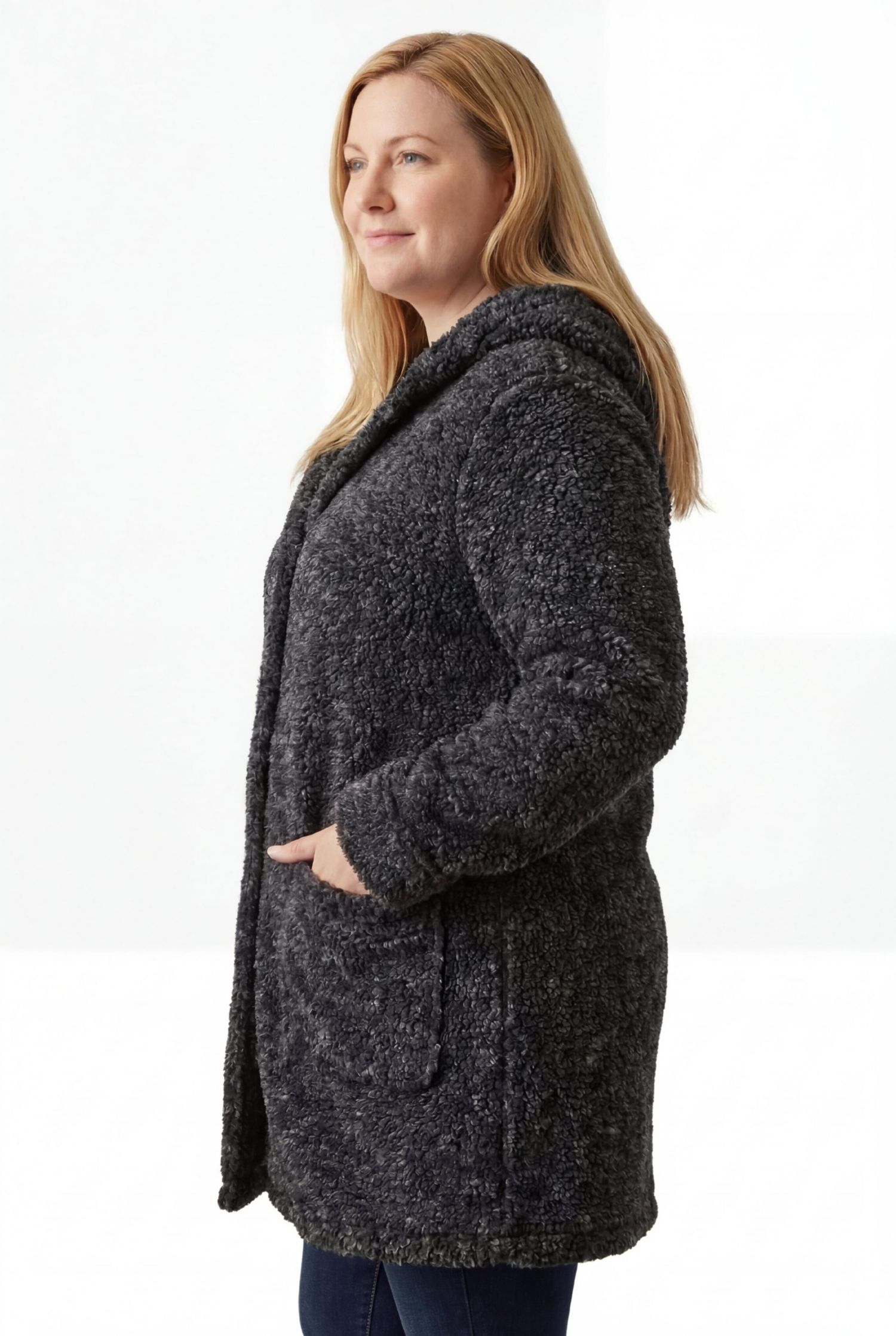 Plus Size Short Hooded Berber Fleece Jacket