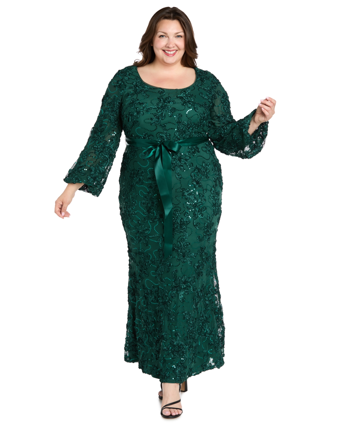 R & M Richards Plus Size Soutache Lace Long Dress In Green