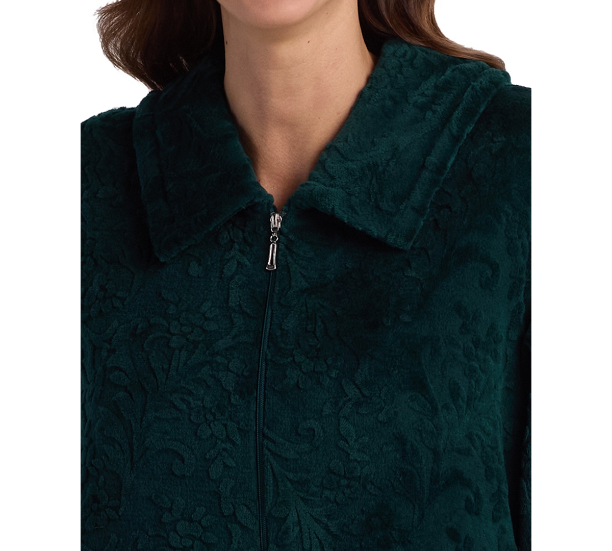 Miss Elaine Women's Collared Long Robe In Green