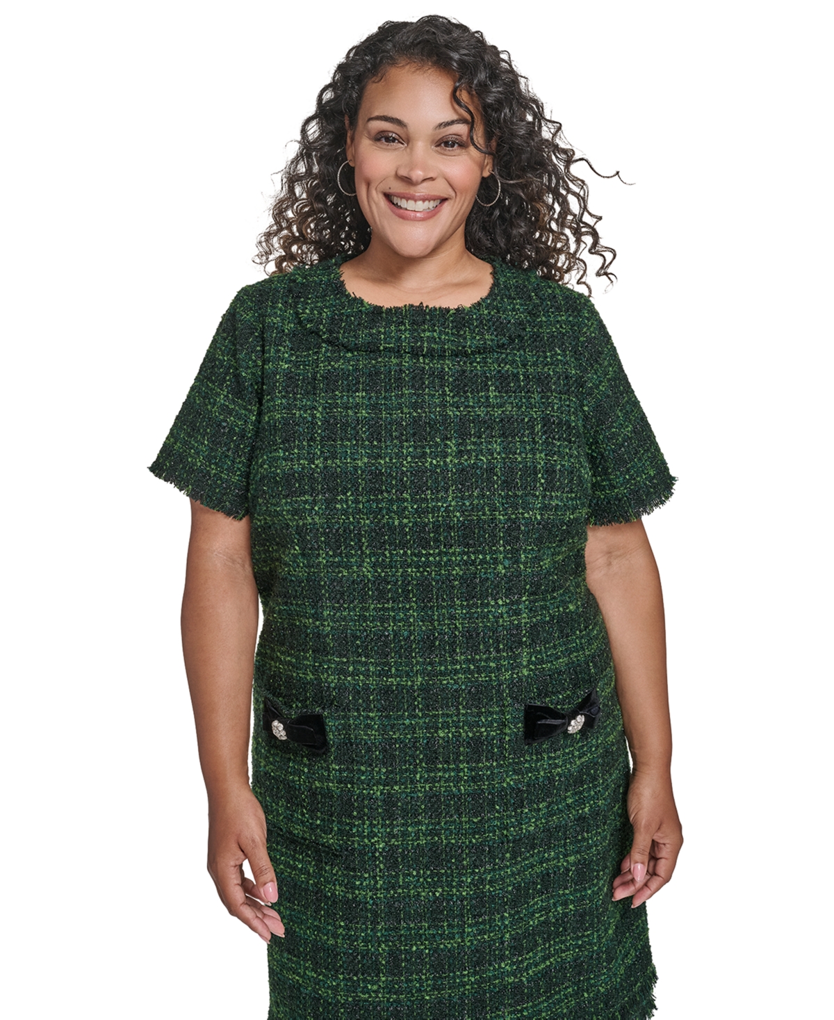 Eliza J Plus Short Sleeve Lurex Boucle Shift Dress