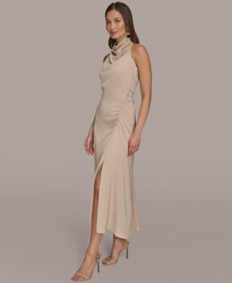 Women's Satin High Neck Midi Dress