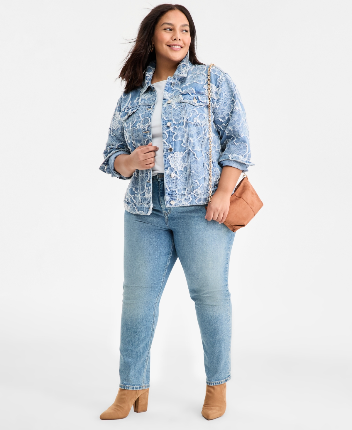 On 34th Trendy Plus Cotton Denim-Jacquard Trucker Jacket, Macy's Exclusive