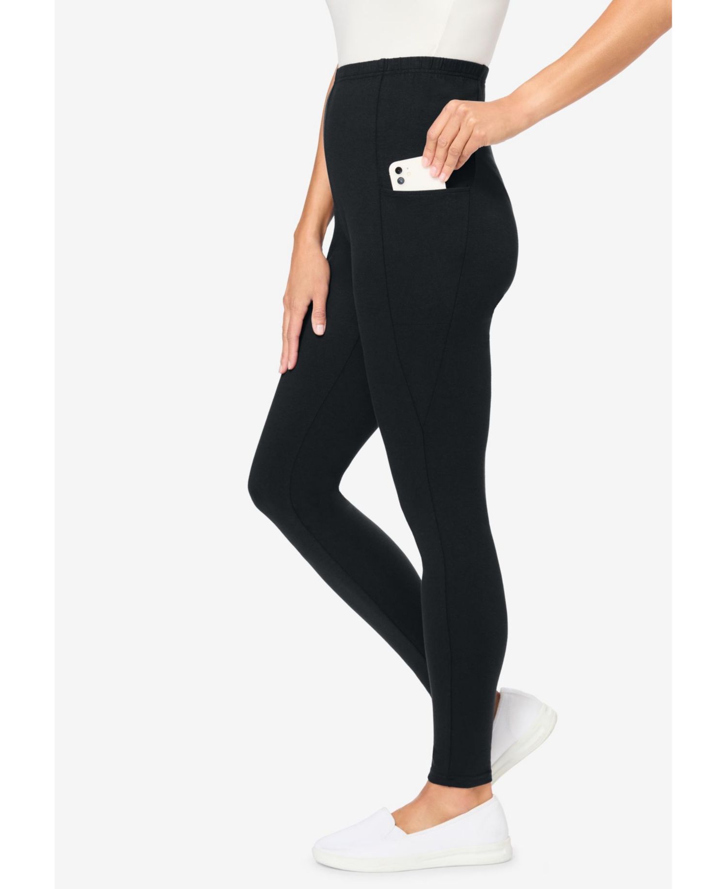 Women's Within Side Pocket Ankle-Length Pull-On Stretch Knit Cotton Spandex Leggings