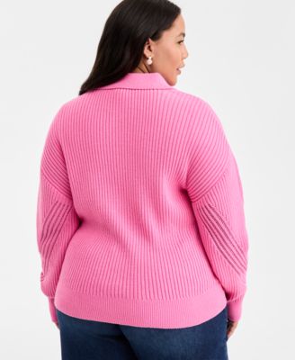 Trendy Plus Size Pointelle Zip-Front Cardigan, Macy's Exclusive