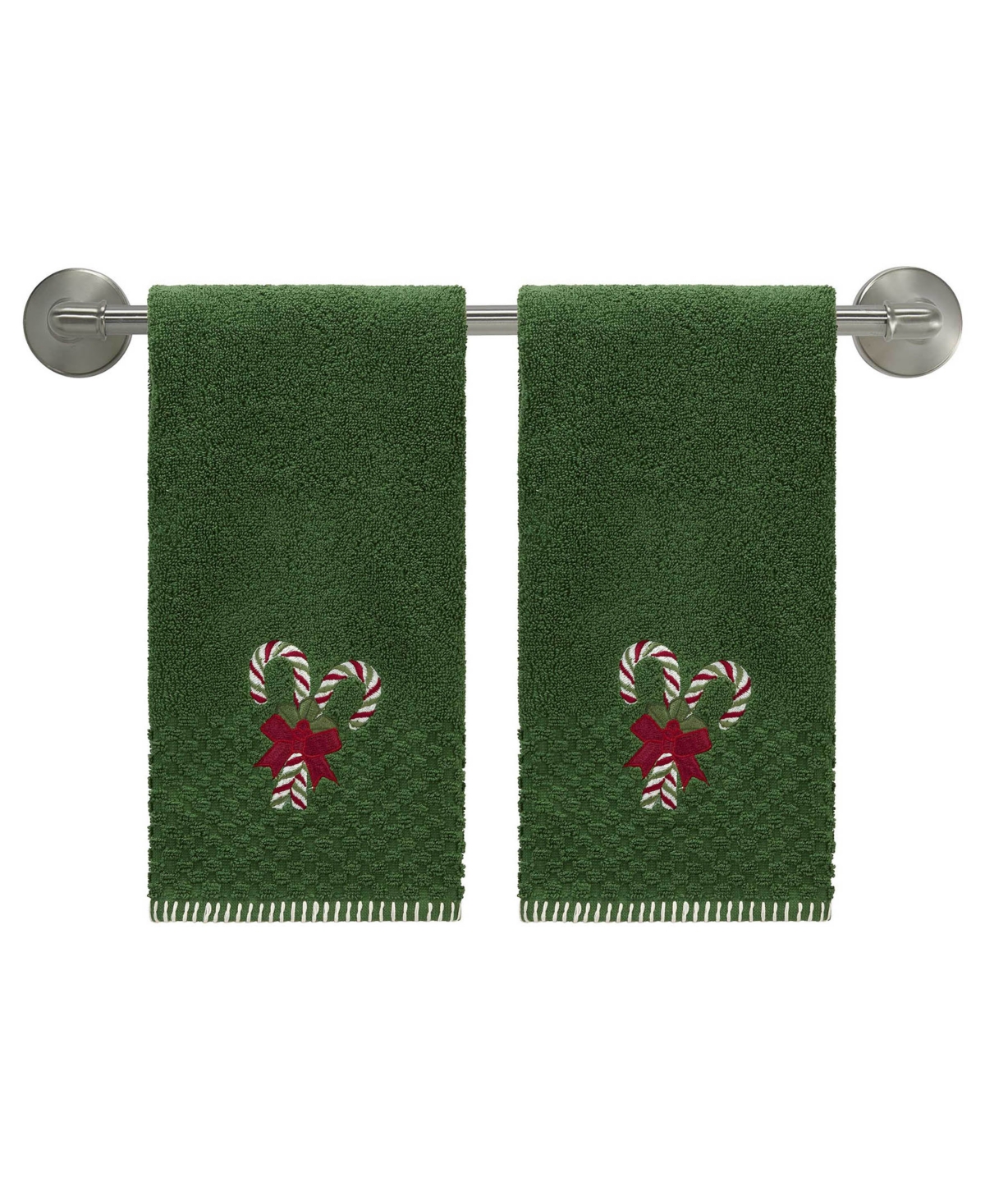 Avanti Candy Cane Cotton 2-pc. Hand Towel Set, 28" X 16" In Green