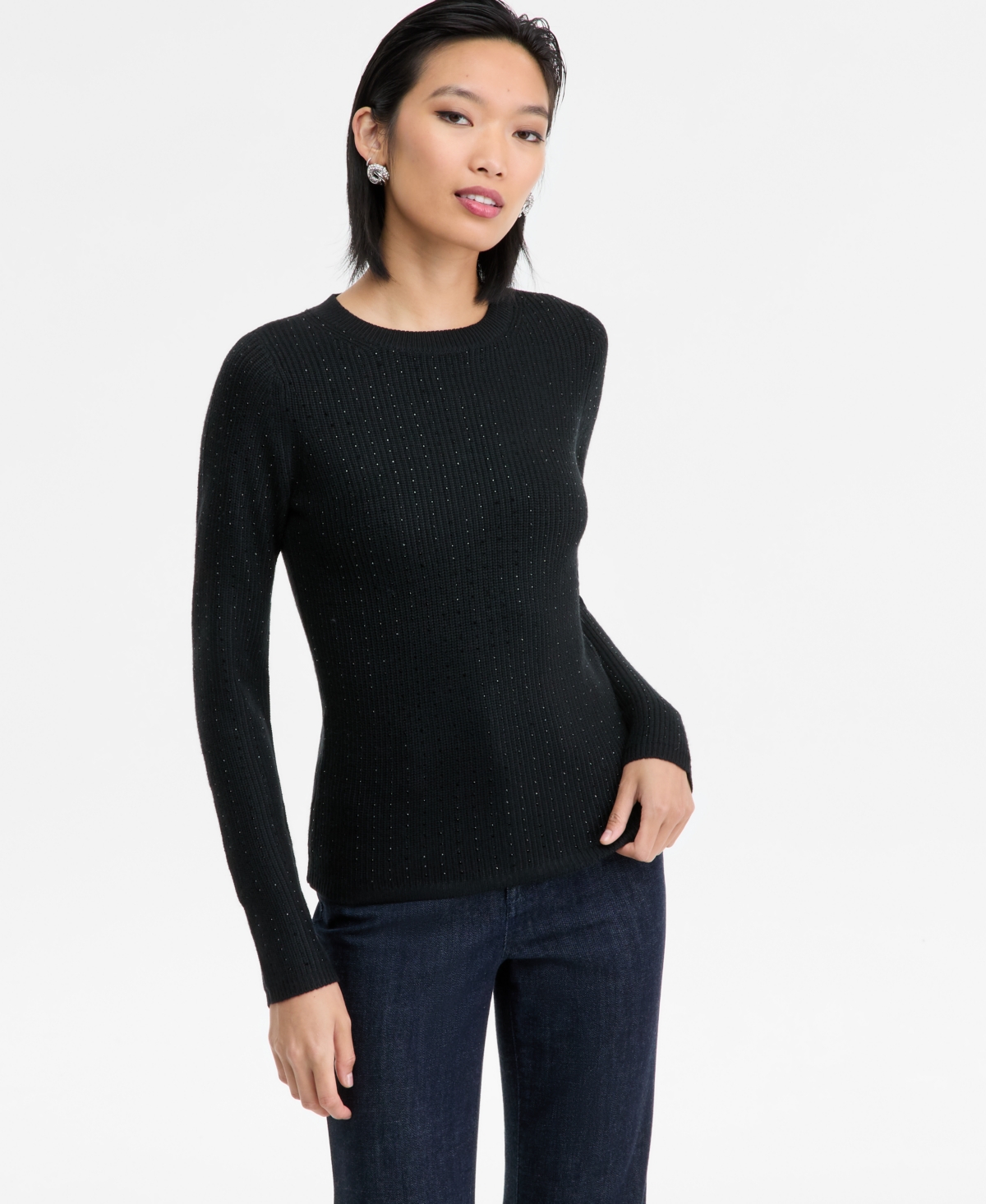 I.n.c. International Concepts Women's Rhinestone Rib Sweater