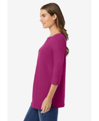 Plus Size Perfect Three-Quarter Sleeve Boatneck Tee