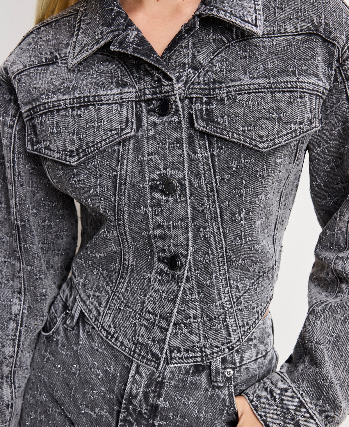 Good American Women's Dolly Joleans Crystal Denim Jacket, Regular & Plus Size In Black
