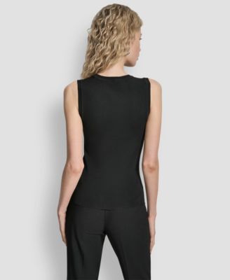 Women's Asymmetric Sheer Panel Sleeveless Sweater