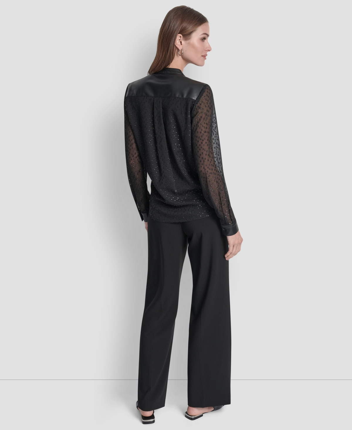 Dkny Women's Clip Dot Pattern V-neck Blouse In Black