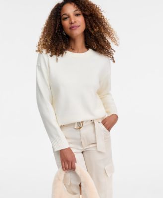 Women's Ribbed-Trim Crewneck Pullover Sweater