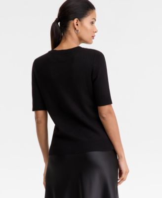 Women's Short-Sleeve Embellished-Neck Sweater